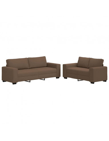 Set di Divani 2 pz con Cuscini Marrone in Tessuto