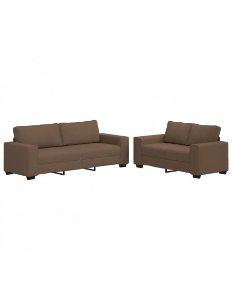 Set di Divani 2 pz con Cuscini Marrone in Tessuto