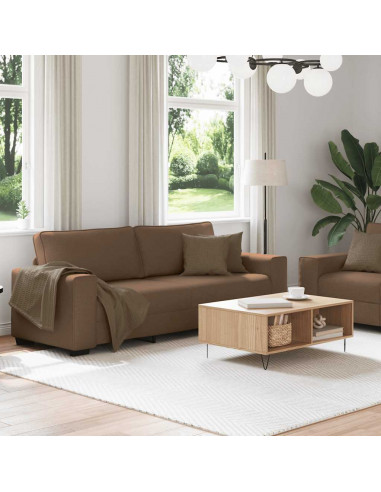 Set di Divani 2 pz con Cuscini Marrone in Tessuto