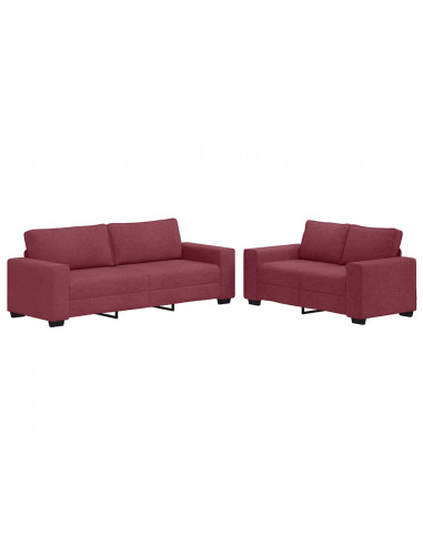 Set di Divani 2 pz con Cuscini Rosso Vino in Tessuto