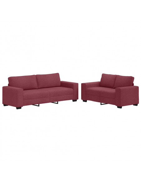 Set di Divani 2 pz con Cuscini Rosso Vino in Tessuto