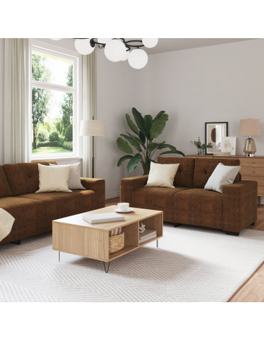 Set di 2 Marrone Tessuto, Legno Grande Elegante Divano