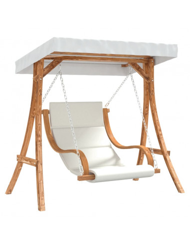 Sedia a Dondolo con Cuscino e Tetto in Legno Massello di Abete