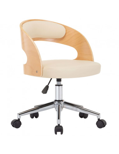 Sedia da Ufficio Girevole Crema in Legno Piegato e Similpelle