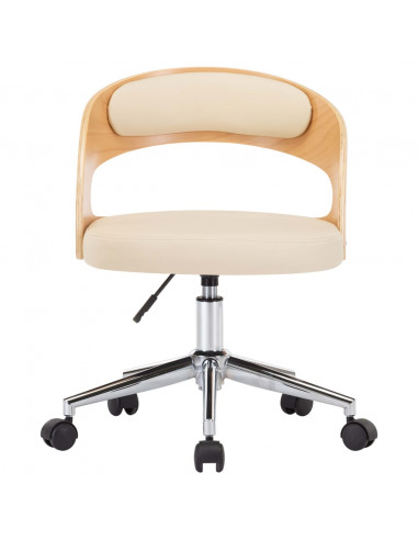 Sedia da Ufficio Girevole Crema in Legno Piegato e Similpelle