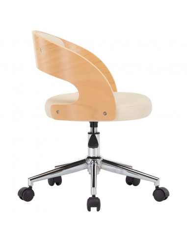 Sedia da Ufficio Girevole Crema in Legno Piegato e Similpelle