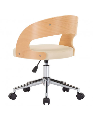 Sedia da Ufficio Girevole Crema in Legno Piegato e Similpelle