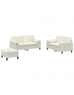 Set di Divani 3 pz con Cuscini Crema in Velluto 2