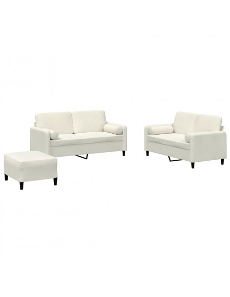Set di Divani 3 pz con Cuscini Crema in Velluto