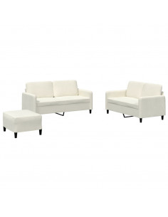 Set di Divani 3 pz Crema in Velluto 2