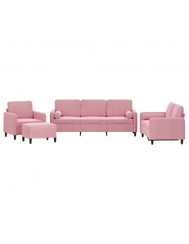 Set di Divani 4 pz con Cuscini Rosa in Velluto