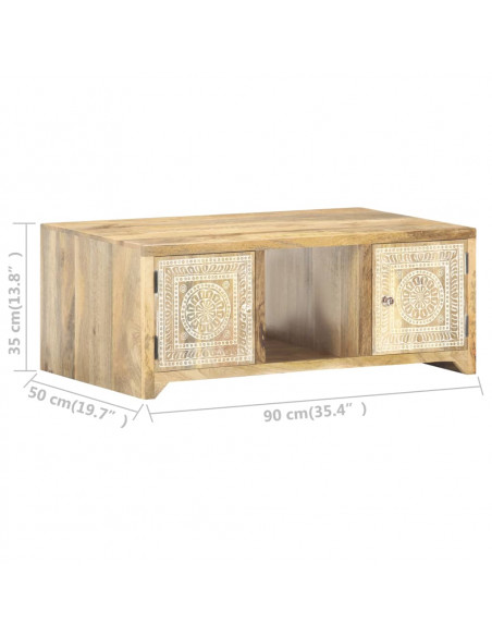 Tavolino da Salotto 90x50x35 cm in Legno Massello di Mango