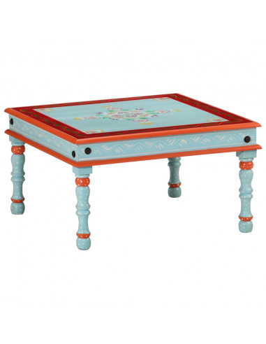 Tavolino Salotto Blu Dipinto a Mano in Legno Massello di Mango