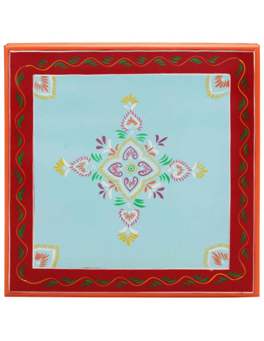 Tavolino Salotto Blu Dipinto a Mano in Legno Massello di Mango