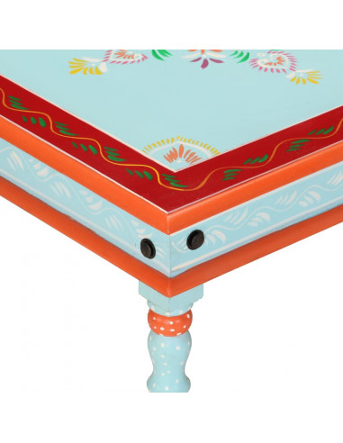 Tavolino Salotto Blu Dipinto a Mano in Legno Massello di Mango