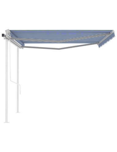 Tenda da Sole Retrattile Automatica con Pali 4x3,5 m Blu Bianca