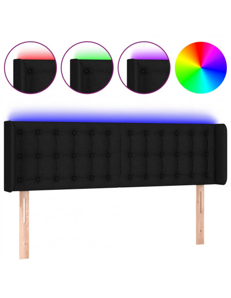 Testiera a LED Nera 147x16x78/88 cm in Tessuto