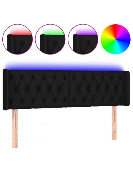 Testiera a LED Nera 163x16x78/88 cm in Tessuto