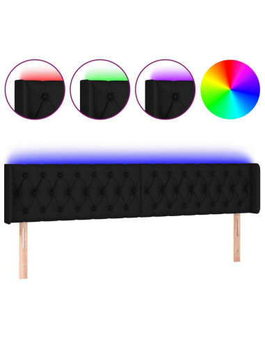 Testiera a LED Nera 183x16x78/88 cm in Tessuto