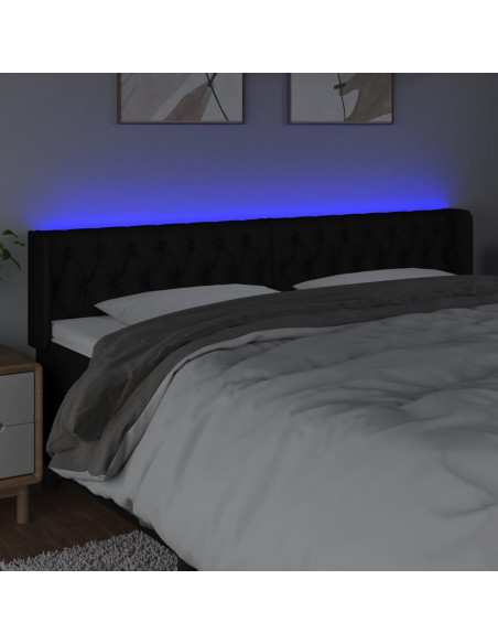 Testiera a LED Nera 203x16x78/88 cm in Tessuto