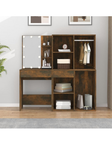 Toeletta con LED e Armadietti Rovere Fumo in Legno Multistrato