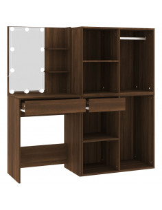 Toeletta con LED e Armadietti Rovere Marrone Legno Multistrato 2