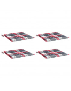 Cuscini per Sedia 4 pz a Quadri Rossi 40x40x3cm Tessuto Oxford 2