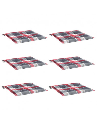 Cuscini per Sedia 6 pz a Quadri Rossi 40x40x4cm Tessuto Oxford