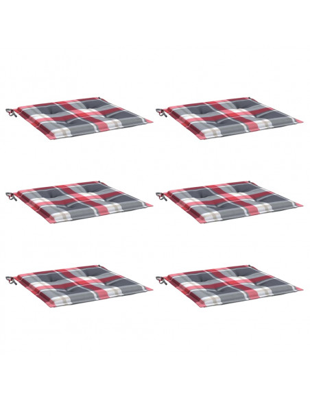 Cuscini per Sedia 6 pz a Quadri Rossi 40x40x4cm Tessuto Oxford