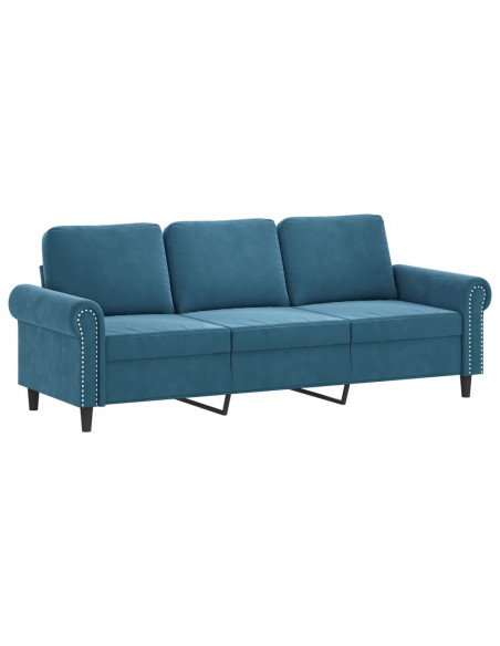 Divano a 3 Posti con Poggiapiedi Blu 180 cm in Velluto