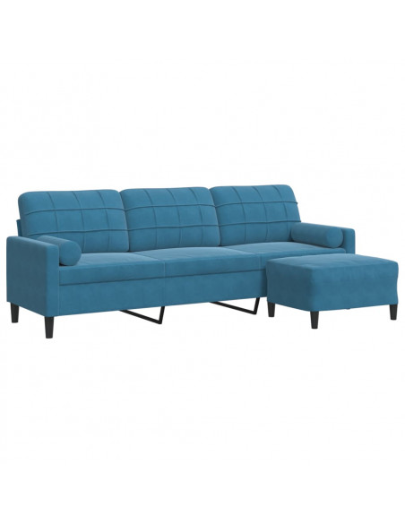 Divano a 3 Posti con Poggiapiedi Blu 210cm in Velluto
