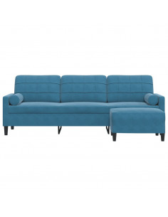 Divano a 3 Posti con Poggiapiedi Blu 210cm in Velluto 2