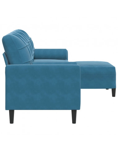 Divano a 3 Posti con Poggiapiedi Blu 210cm in Velluto