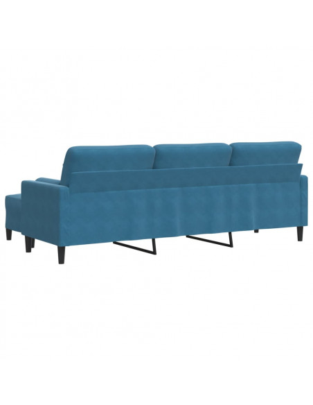 Divano a 3 Posti con Poggiapiedi Blu 210cm in Velluto