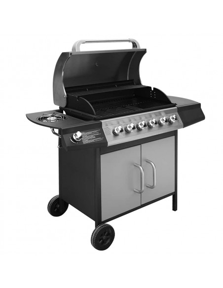 Barbecue e Griglia a Gas 6+1 Fornelli Nero e Argento