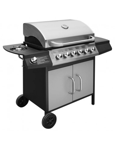 Barbecue e Griglia a Gas 6+1 Fornelli Nero e Argento