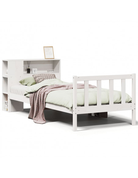 Letto Libreria senza Materasso Bianco 90x190 cm Massello Pino