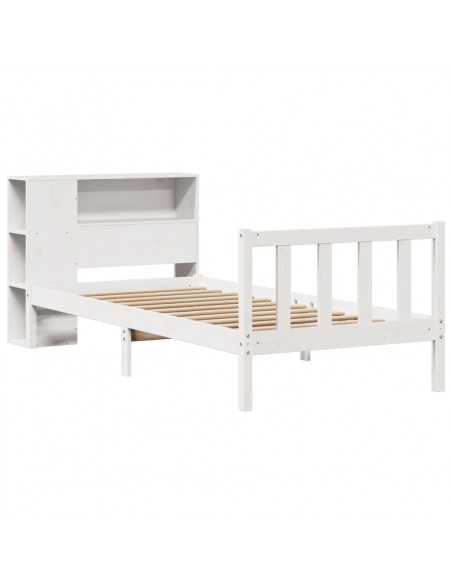 Letto Libreria senza Materasso Bianco 90x190 cm Massello Pino