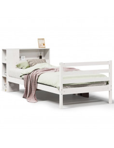 Letto Libreria senza Materasso Bianco 90x190 cm Massello Pino