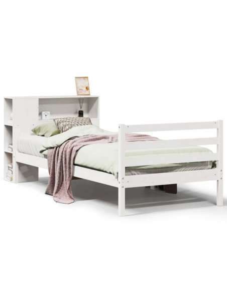 Letto Libreria senza Materasso Bianco 90x190 cm Massello Pino