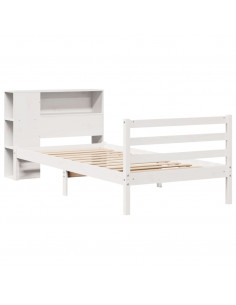 Letto Libreria senza Materasso Bianco 90x190 cm Massello Pino 2