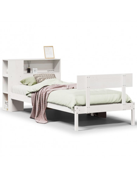 Letto Libreria senza Materasso Bianco 90x190 cm Massello Pino