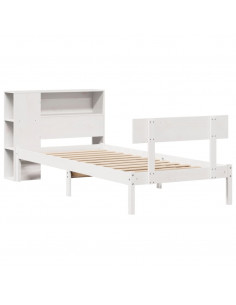 Letto Libreria senza Materasso Bianco 90x190 cm Massello Pino 2