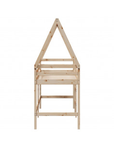 Letto Soppalco con Scala e Tetto 90x190 cm Legno Massello Pino