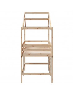 Letto Soppalco con Scala e Tetto 90x190 cm Legno Massello Pino