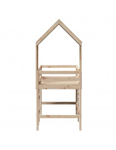 Letto Soppalco con Scala e Tetto 90x190 cm Legno Massello Pino