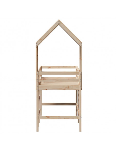 Letto Soppalco con Scala e Tetto 90x190 cm Legno Massello Pino
