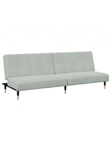 Divano Letto a 2 Posti con Poggiapiedi Grigio Chiaro in Velluto
