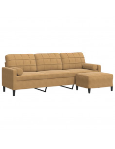 Divano a 3 Posti con Poggiapiedi Marrone 210cm in Velluto