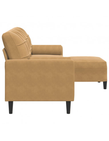 Divano a 3 Posti con Poggiapiedi Marrone 210cm in Velluto